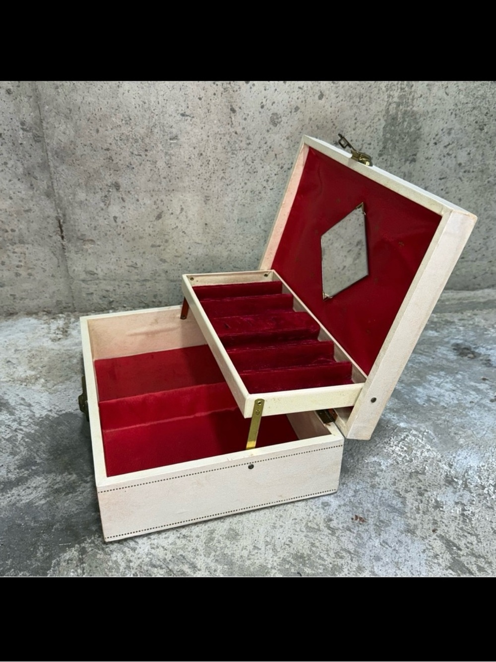 Vintage Mele Jewelry Box Cream Red Velvet 2 Tier Organizer Case